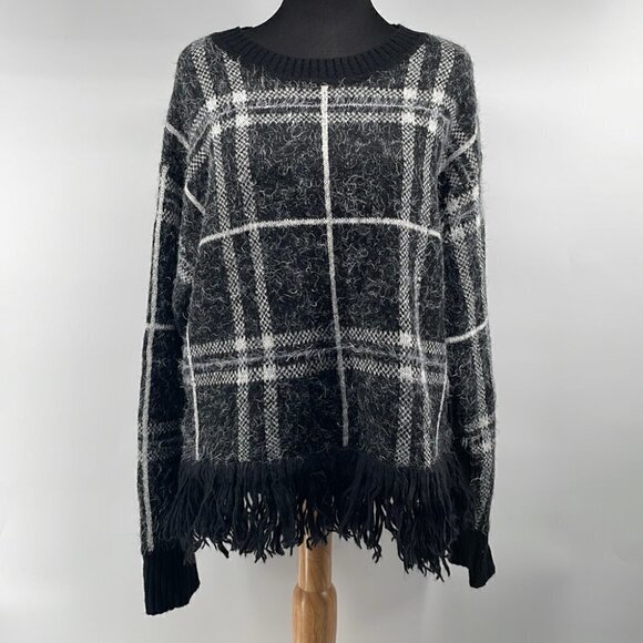 1. STATE Eyelash Plaid Fringe Sweater warm cozy soft winter vibes sz xl - Picture 10 of 11